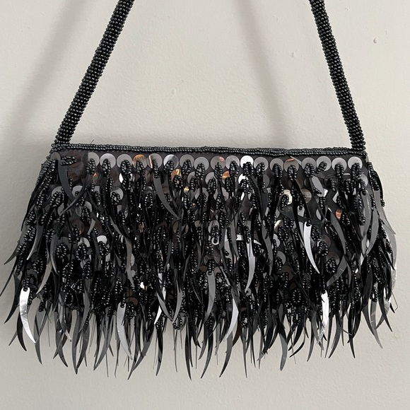 Metallic grey clutch bag 🌚 beads & sequins - Picture 3 of 12